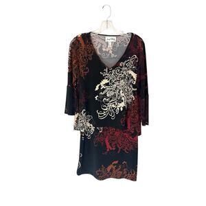 Joseph Ribkoff Black Date Night Night‎ Out Stretch V-Neck Overlay Dress Size 4